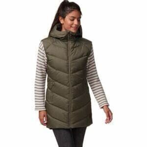 Backcountry Olive Thistledown Hooded Long Goose Down Vest for Women Size Small